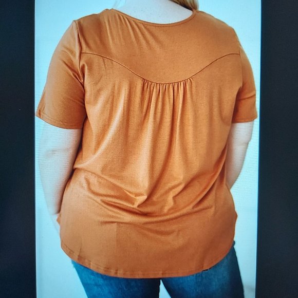 057. Orange Black Buttons Ruched O Neck Short Sleeve Plus Size Top  Size 4X - Picture 2 of 16